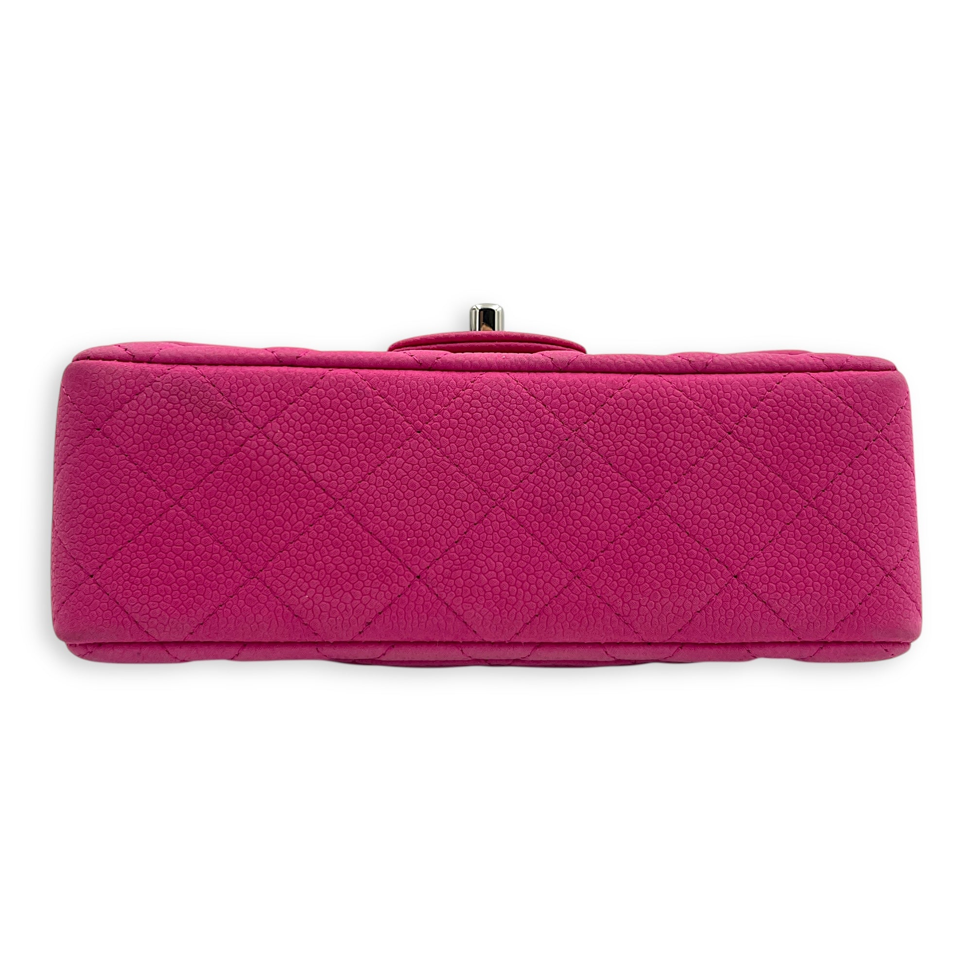 Rectangle Flap Small Pink Crossbody Bag in Caviar Leather, Silver hardware