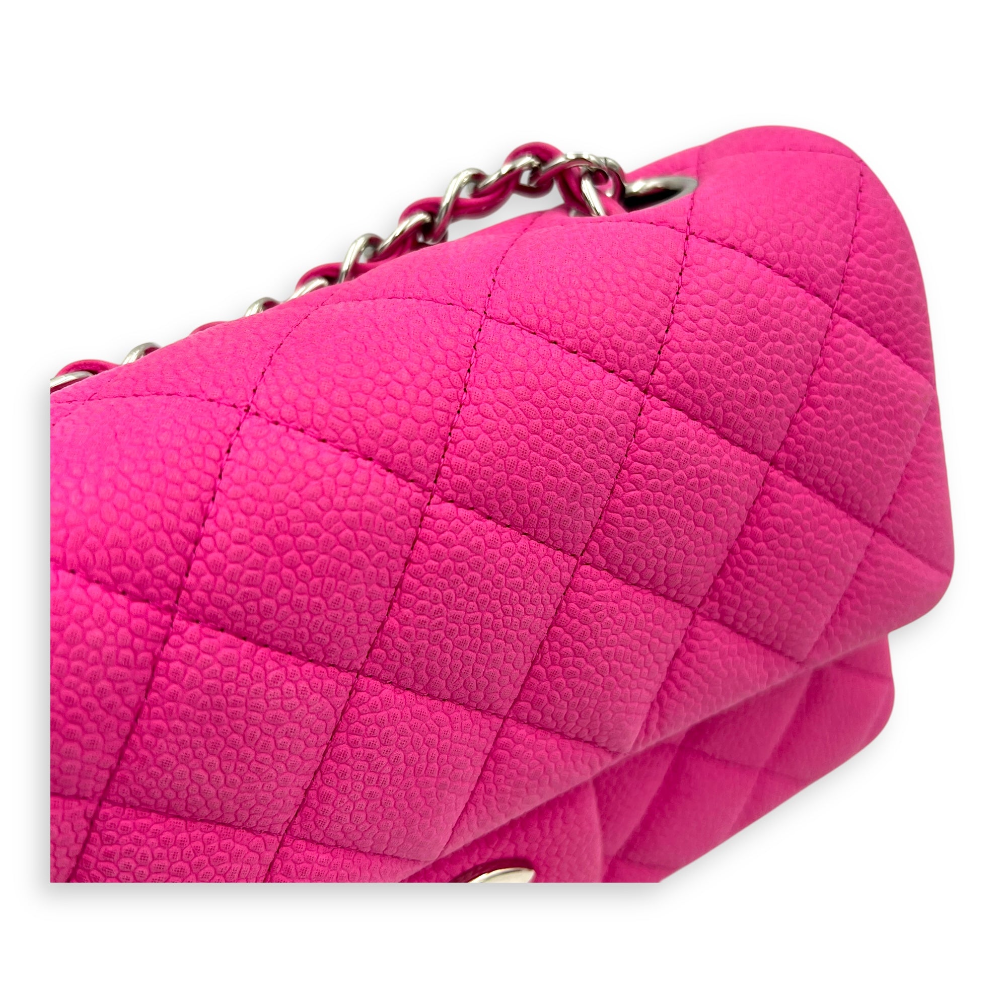 Rectangle Flap Small Pink Crossbody Bag in Caviar Leather, Silver hardware