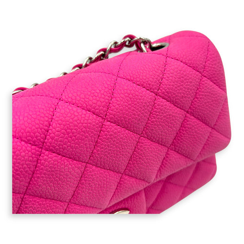 Rectangle Flap Small Pink Crossbody Bag in Caviar Leather, Silver hardware
