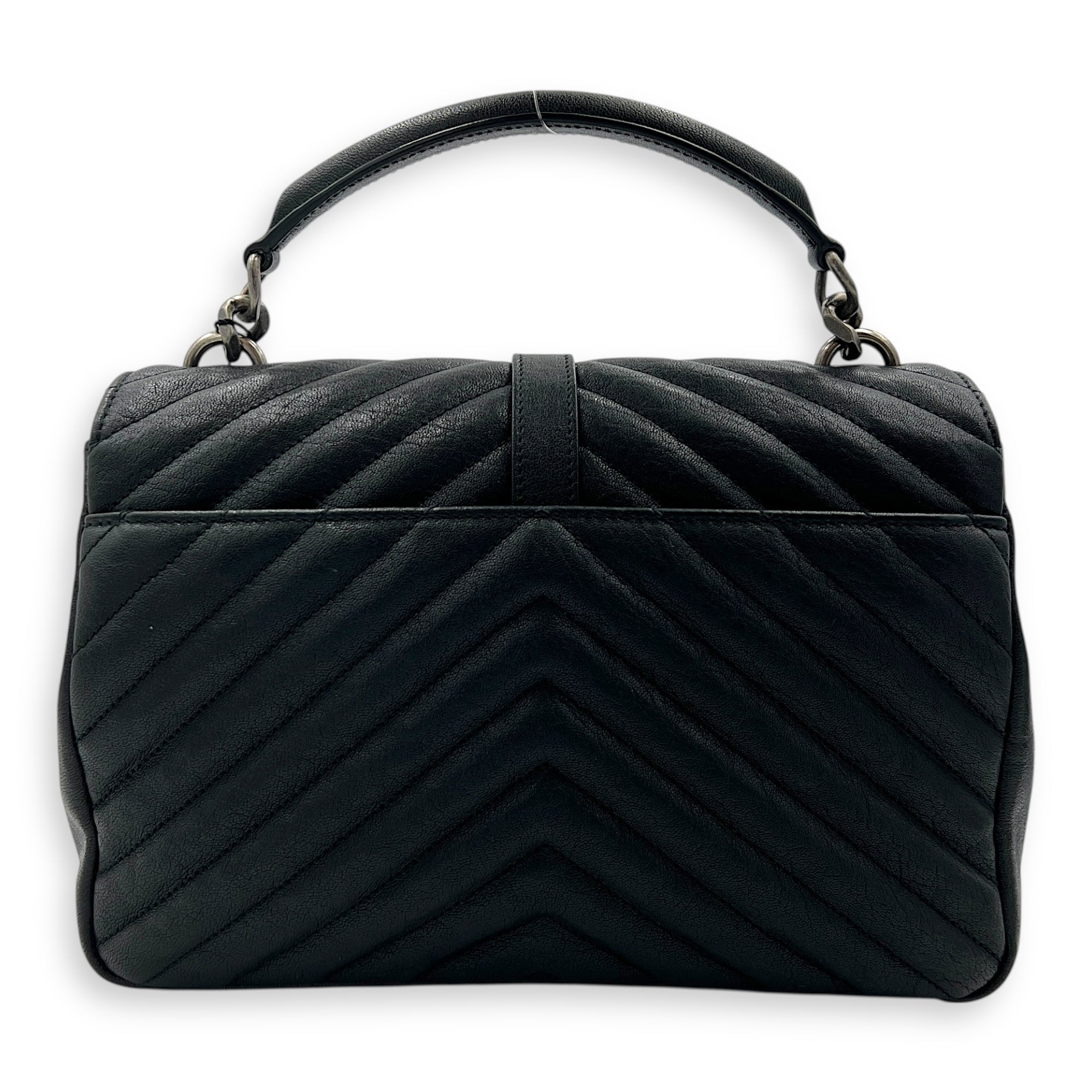 College Medium Black Shoulder Bag in Calfskin, Silver hardware