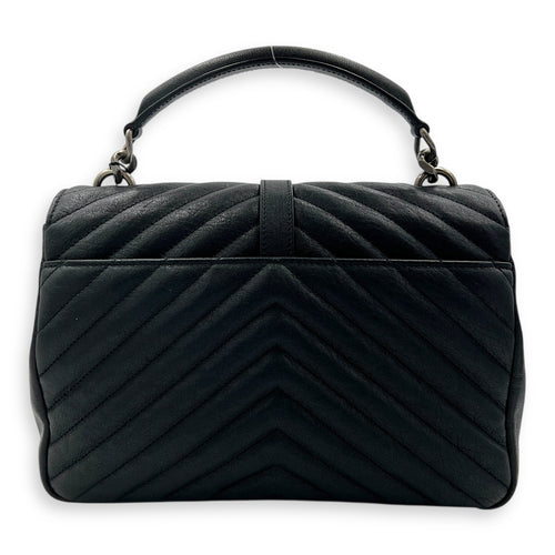 College Medium Black Shoulder Bag in Calfskin, Silver hardware