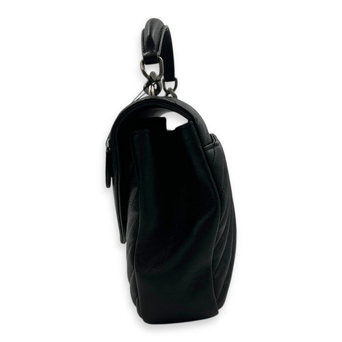 College Medium Black Shoulder Bag in Calfskin, Silver hardware