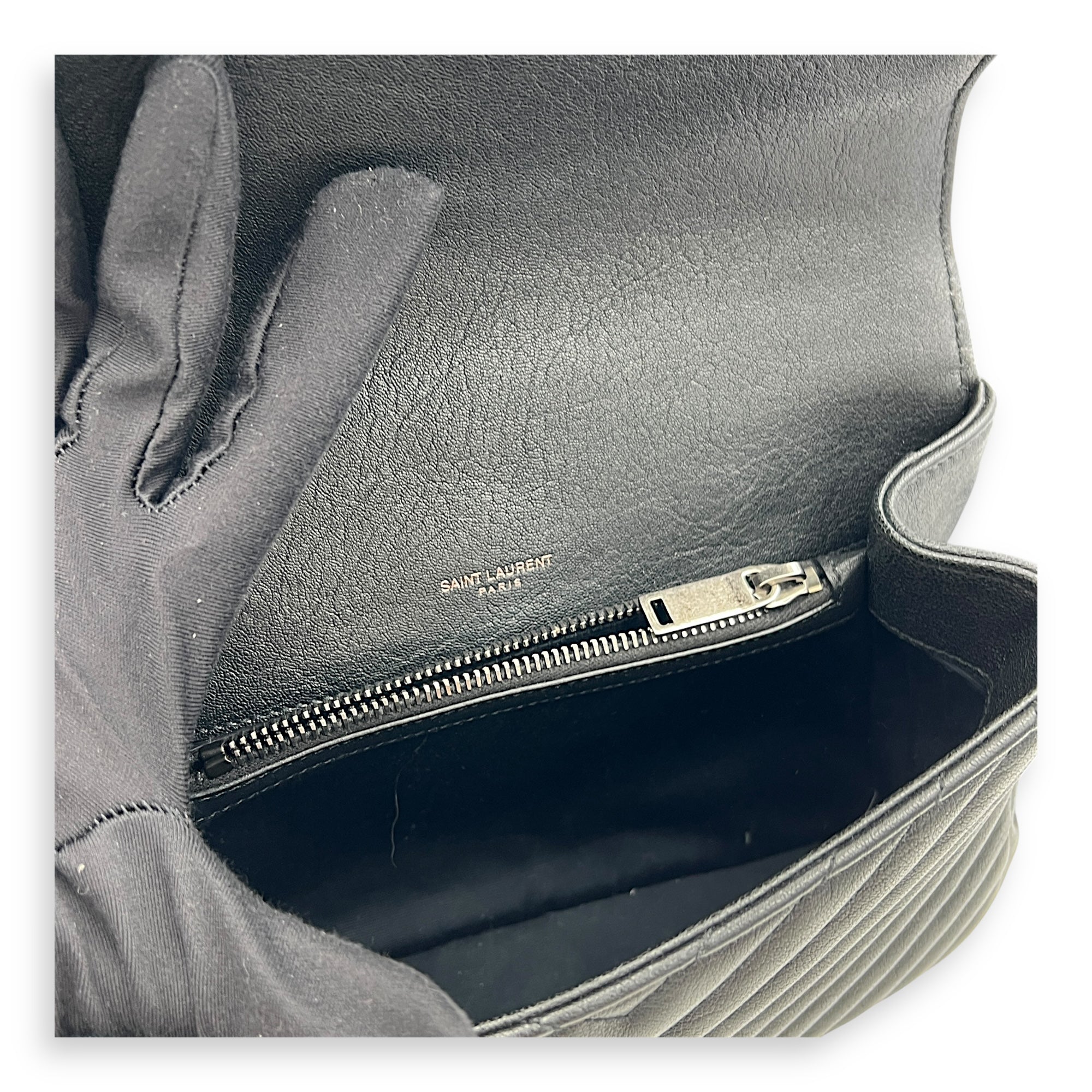 College Medium Black Shoulder Bag in Calfskin, Silver hardware