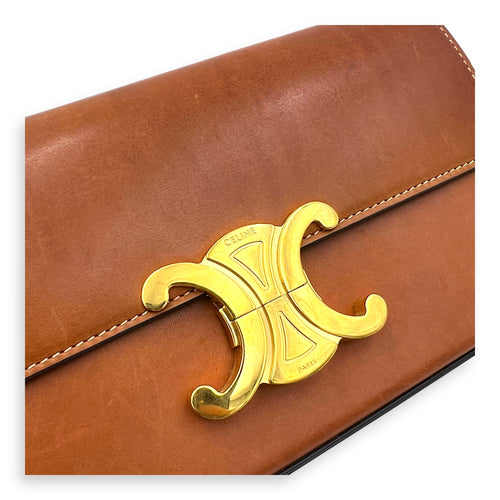 Claude Triomphe Shoulder Bag Brown in Calfskin, Gold hardware