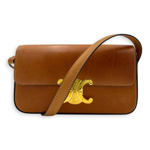 Claude Triomphe Shoulder Bag Brown in Calfskin, Gold hardware
