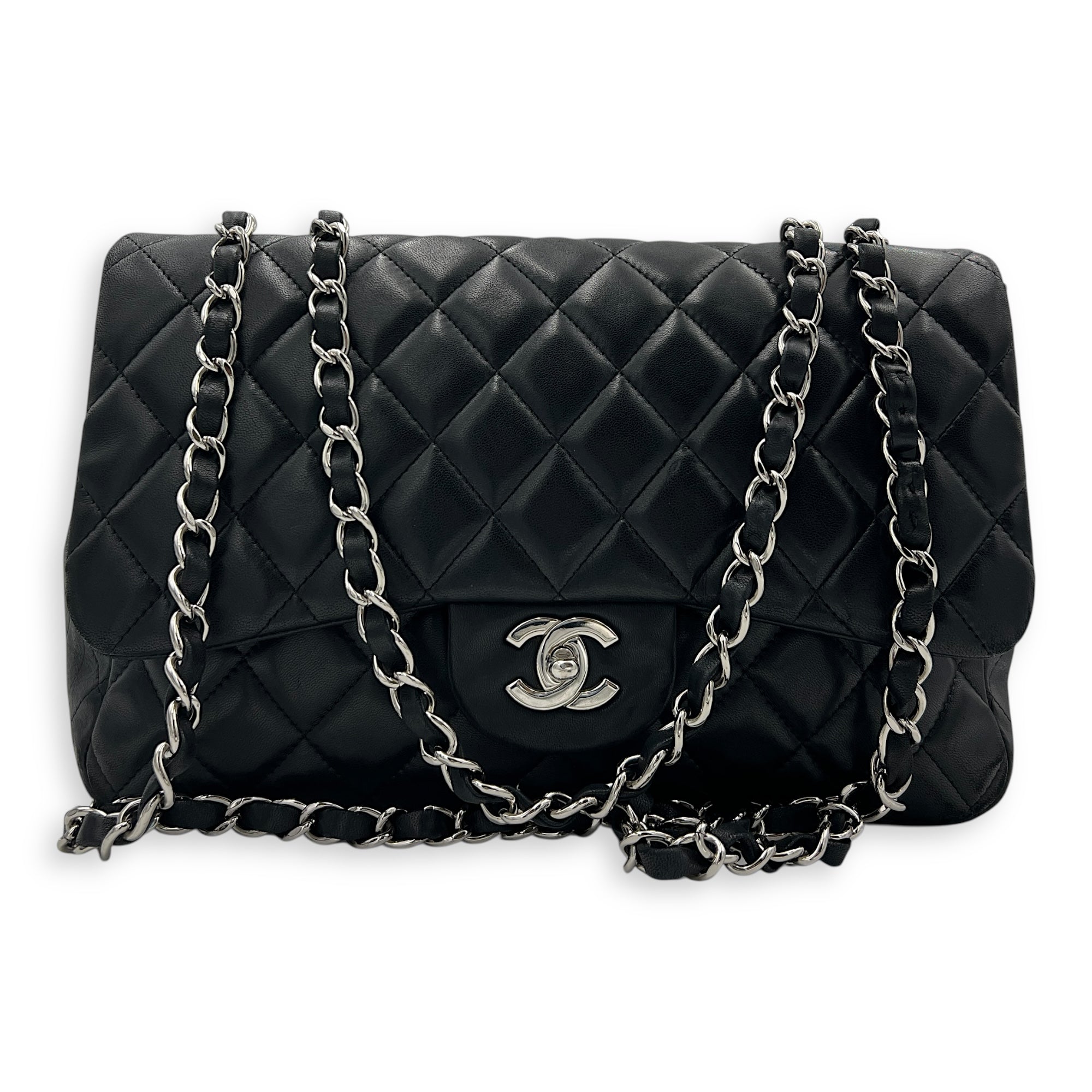 Classic Shoulder Bag Jumbo Black in Lambskin, Silver hardware