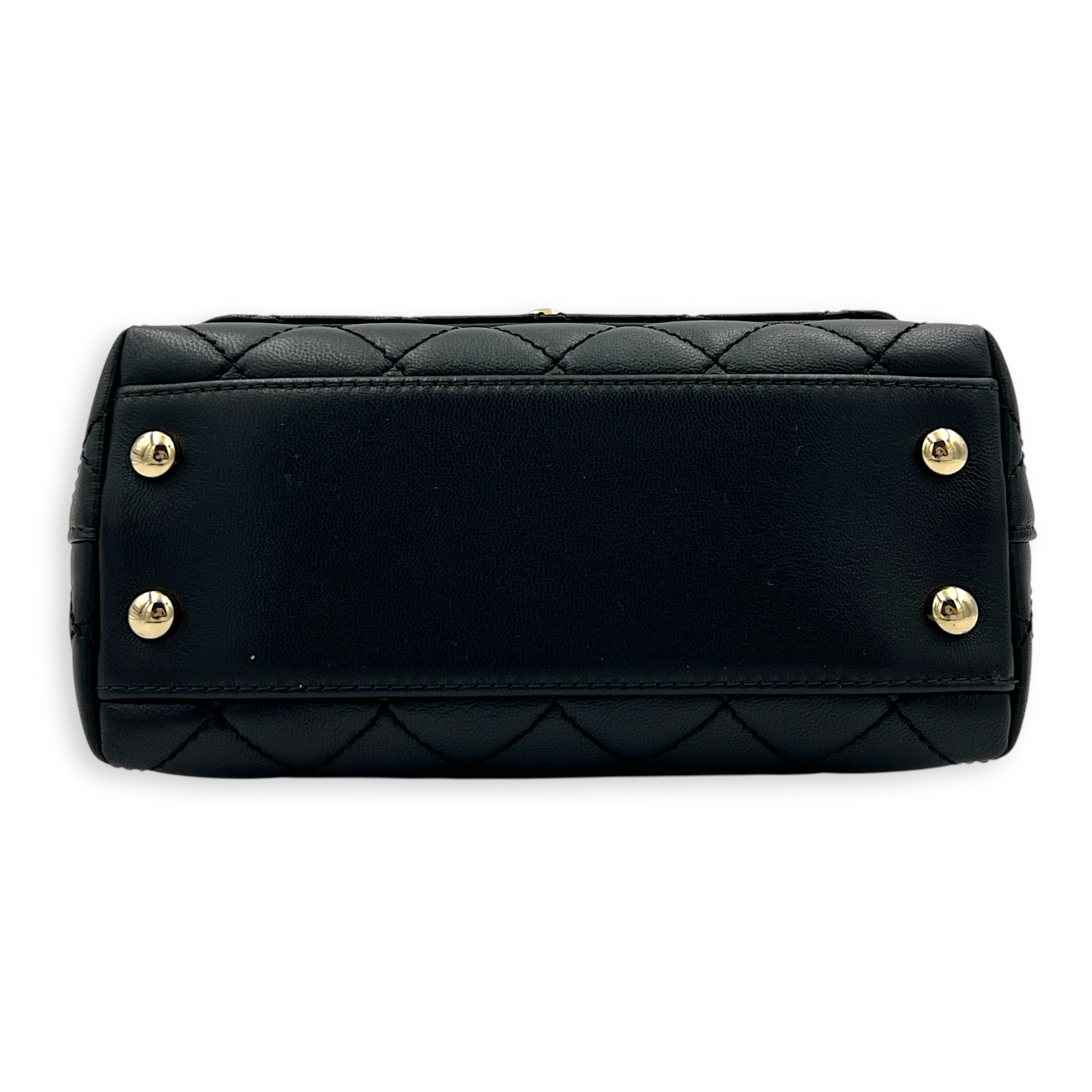 Flap Top Handle Bag Mini Black in Lambskin, Silver hardware