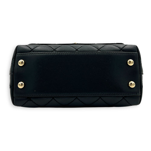 Flap Top Handle Bag Mini Black in Lambskin, Silver hardware