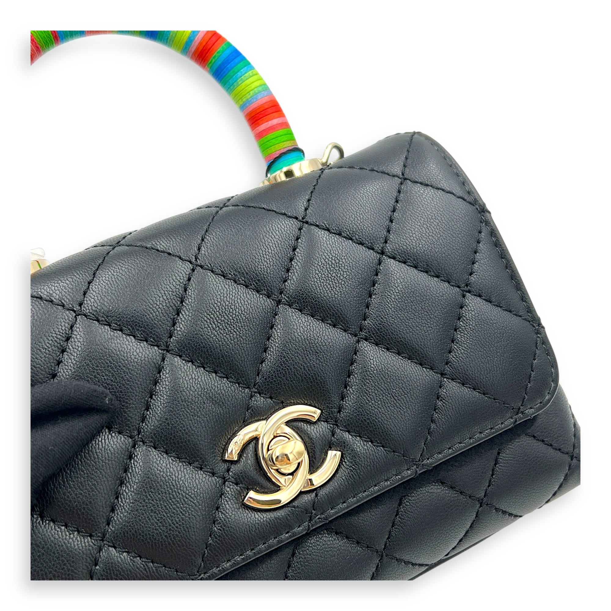 Flap Top Handle Bag Mini Black in Lambskin, Silver hardware