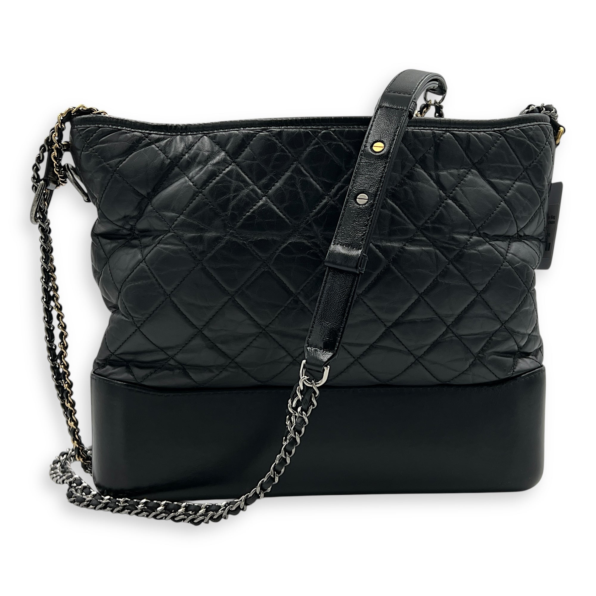 Gabrielle Shoulder Bag Black in Calfskin, Mixed hardware