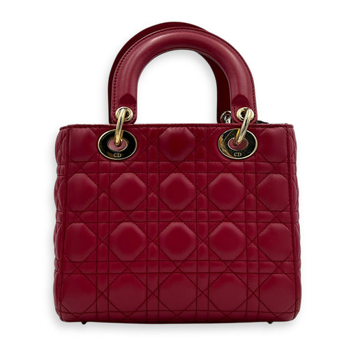 Lady Dior Small Red Top Handle Bag in Lambskin, Gold hardware