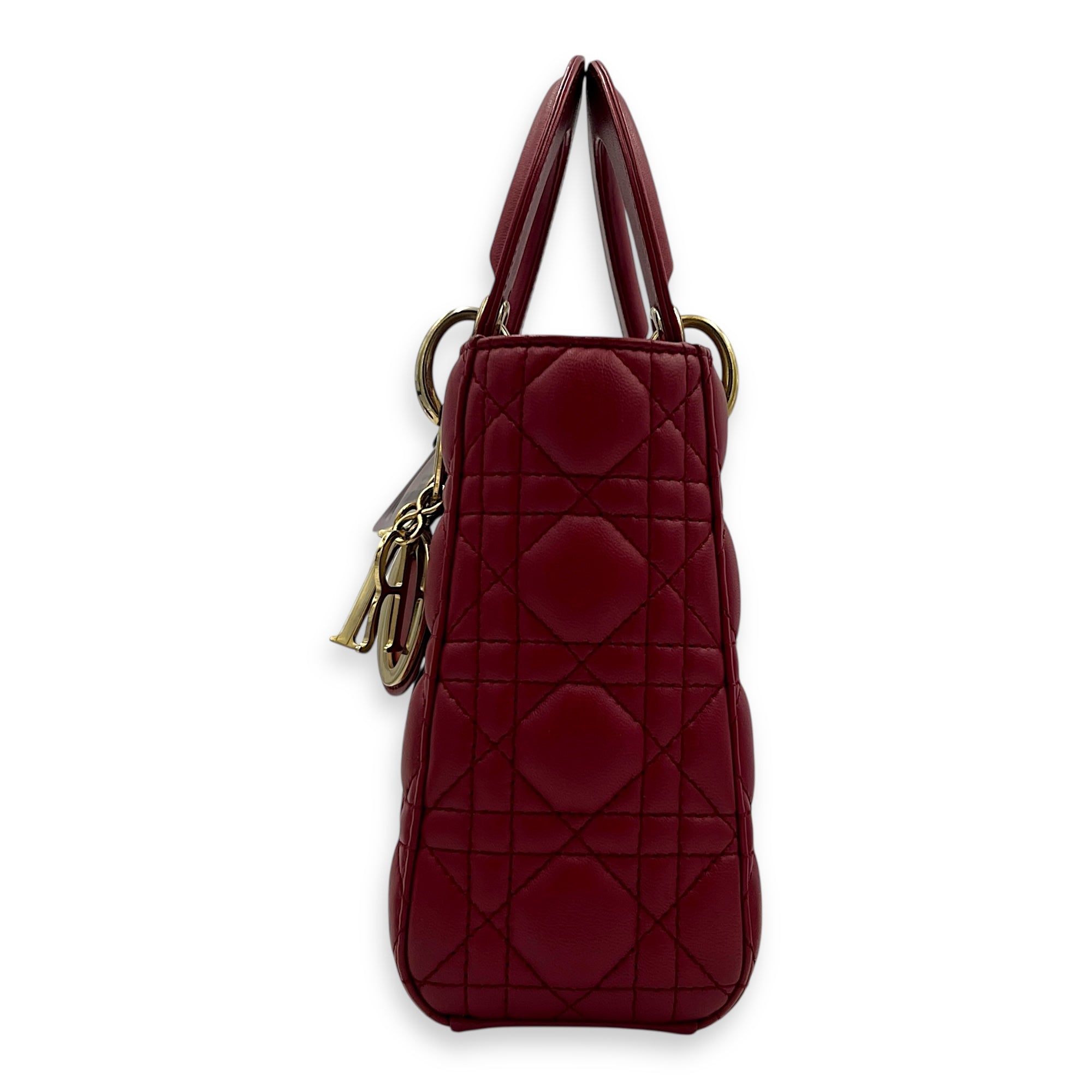 Lady Dior Small Red Top Handle Bag in Lambskin, Gold hardware