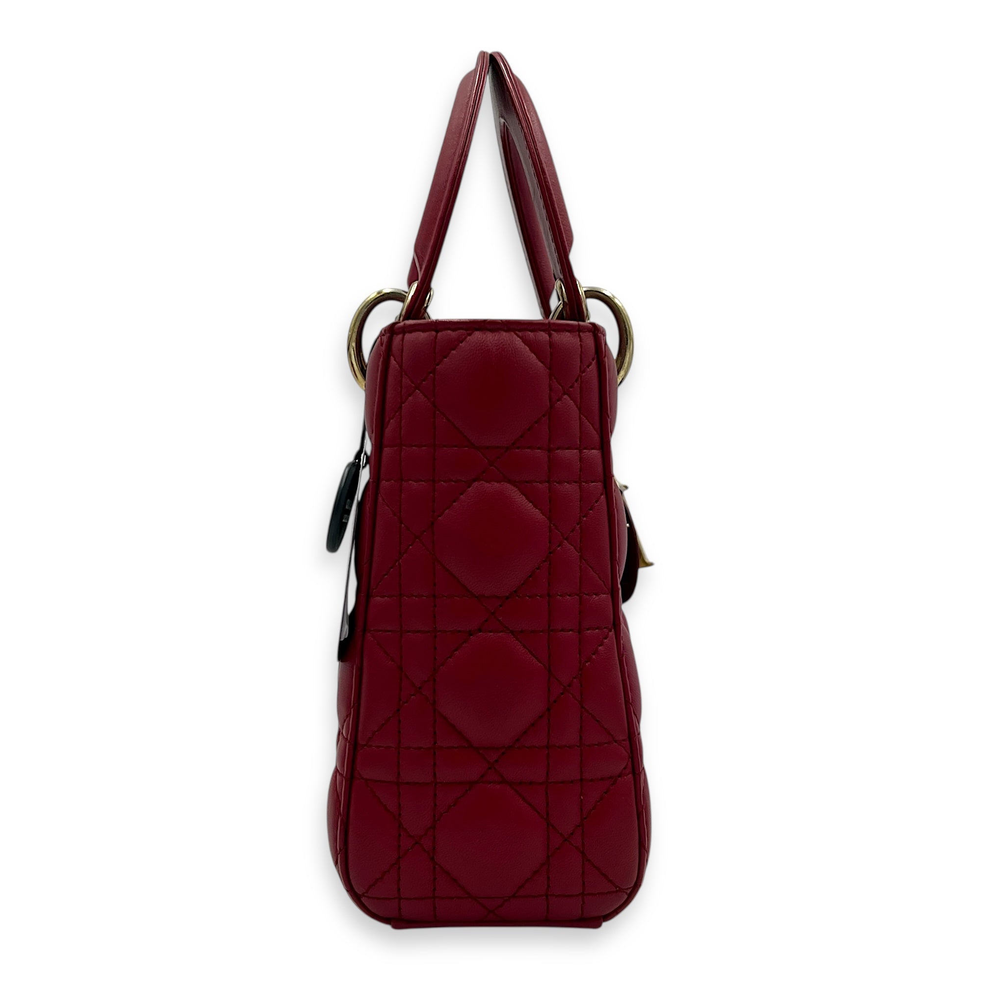 Lady Dior Small Red Top Handle Bag in Lambskin, Gold hardware