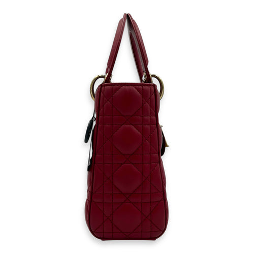 Lady Dior Small Red Top Handle Bag in Lambskin, Gold hardware