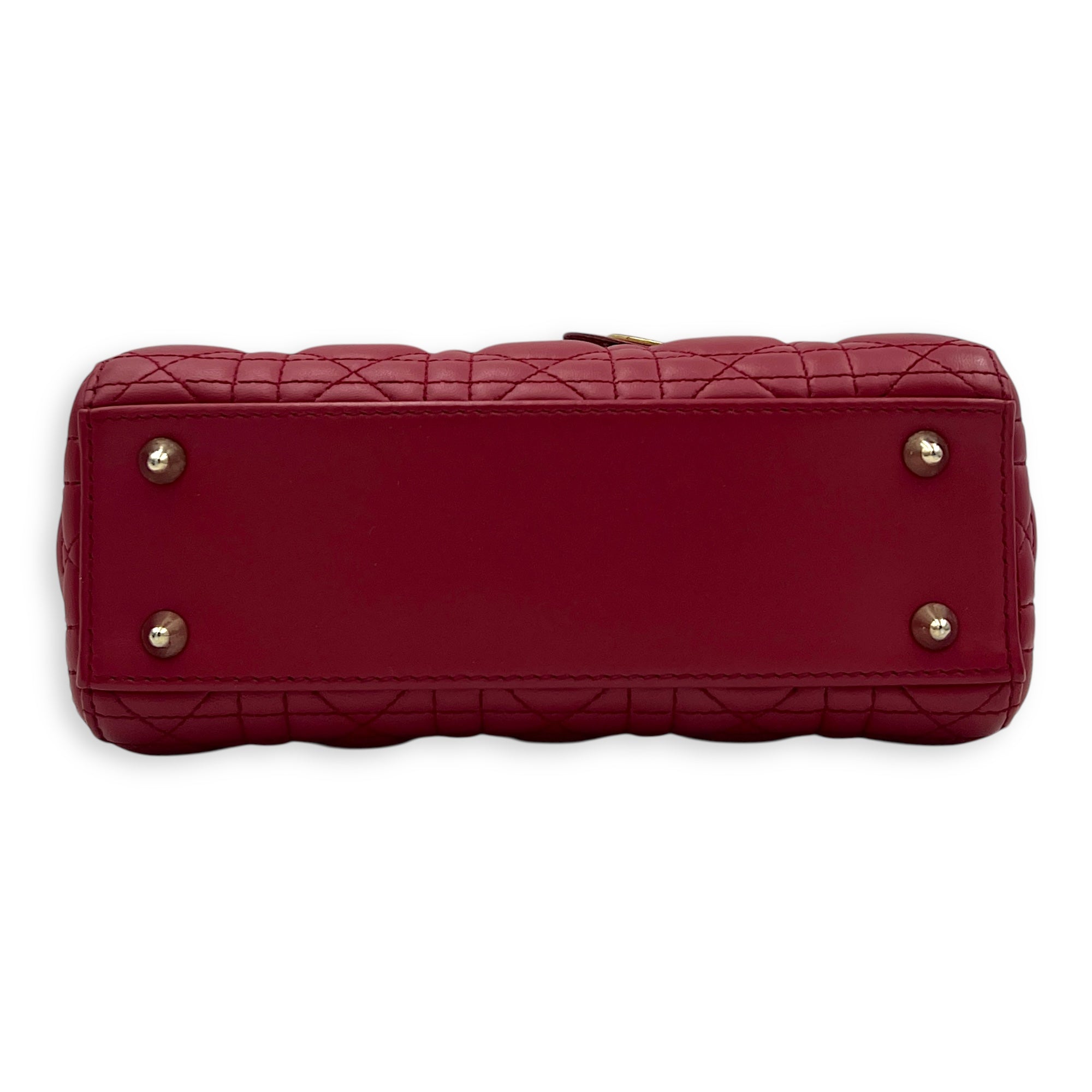 Lady Dior Small Red Top Handle Bag in Lambskin, Gold hardware