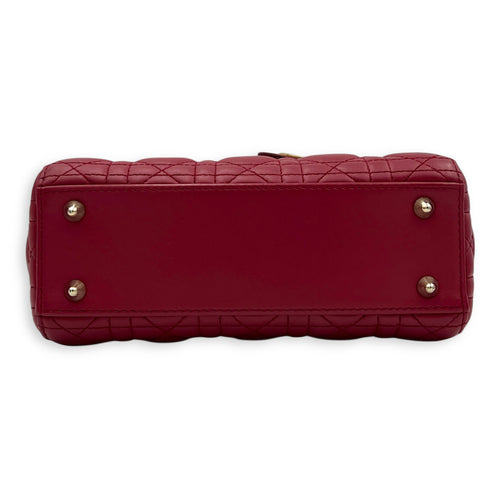 Lady Dior Small Red Top Handle Bag in Lambskin, Gold hardware