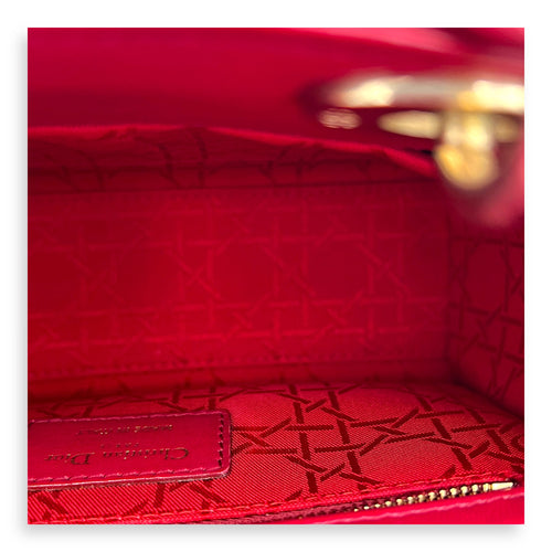 Lady Dior Small Red Top Handle Bag in Lambskin, Gold hardware