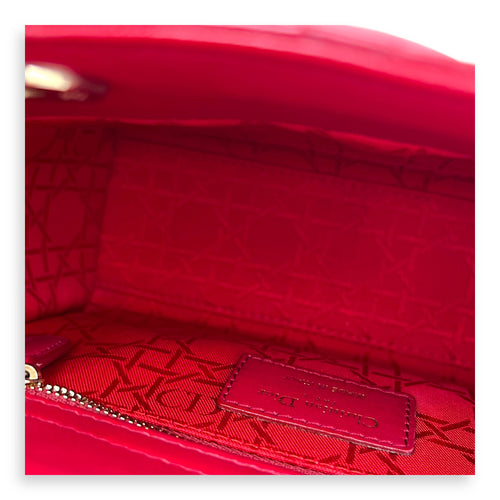 Lady Dior Small Red Top Handle Bag in Lambskin, Gold hardware