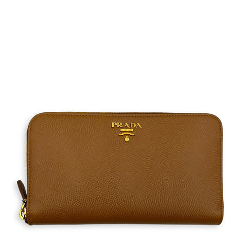 Saffiano Wallet Brown in Saffiano Leather, Gold hardware