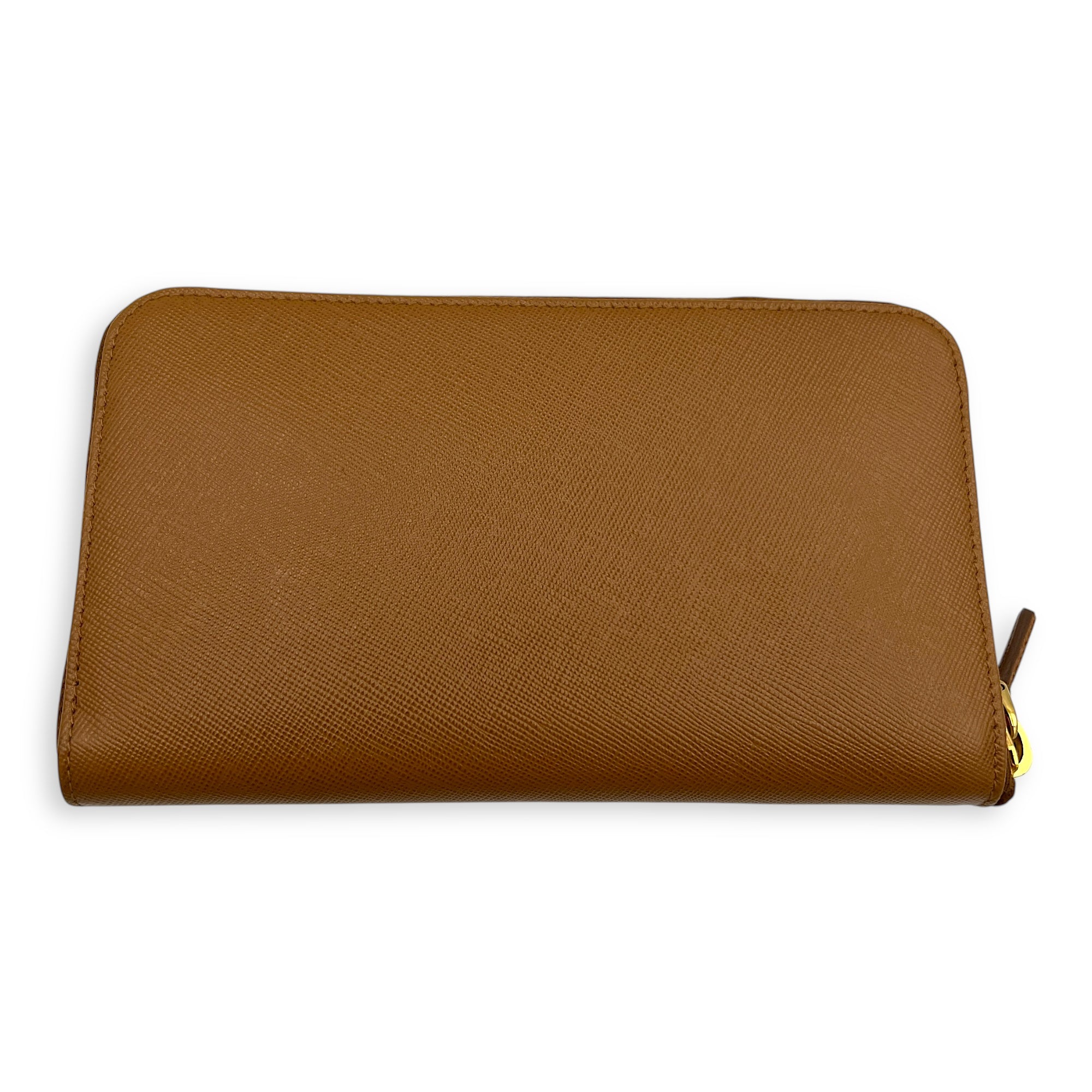 Saffiano Wallet Brown in Saffiano Leather, Gold hardware