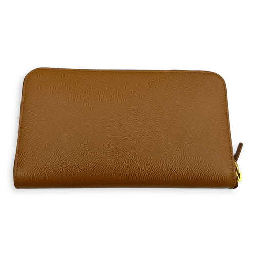 Saffiano Wallet Brown in Saffiano Leather, Gold hardware