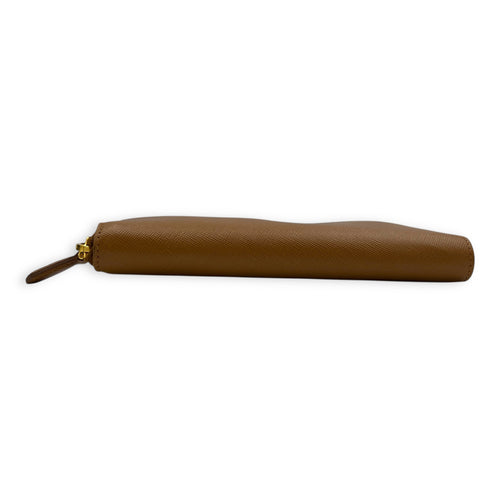 Saffiano Wallet Brown in Saffiano Leather, Gold hardware