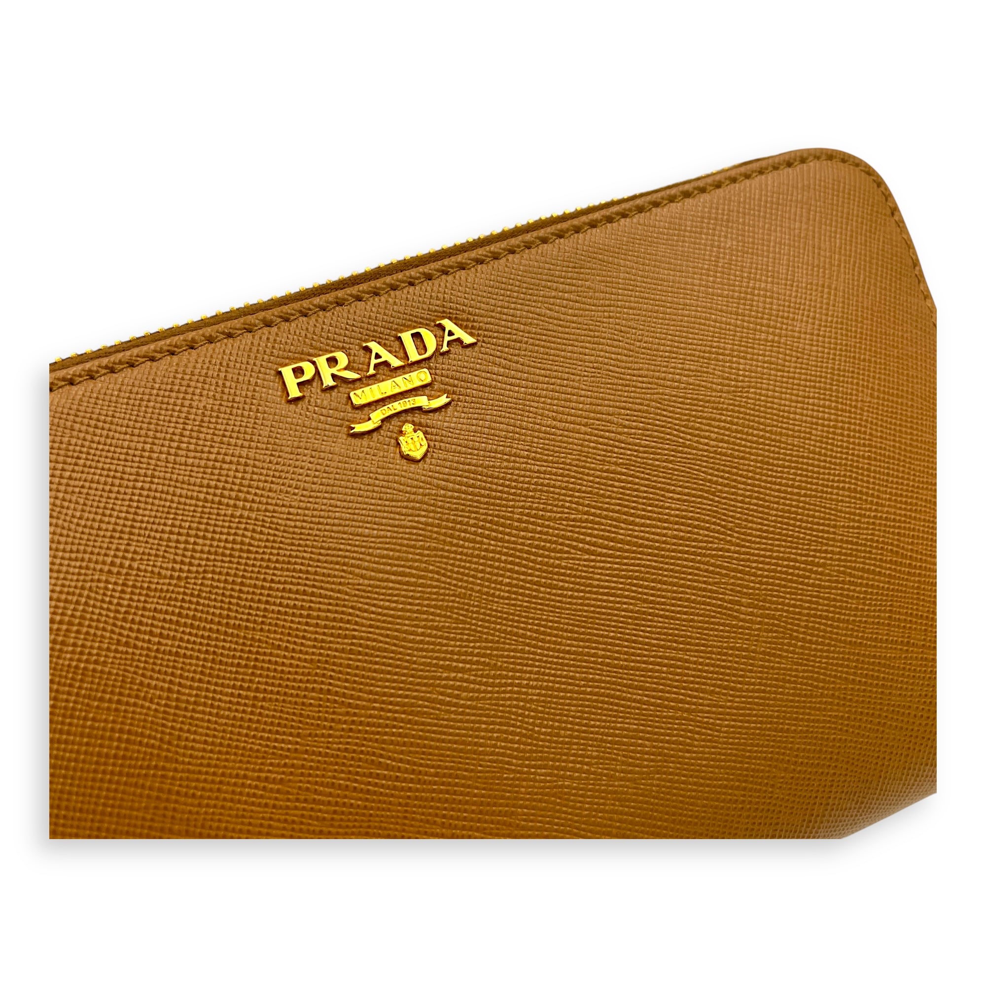 Saffiano Wallet Brown in Saffiano Leather, Gold hardware