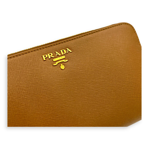 Saffiano Wallet Brown in Saffiano Leather, Gold hardware