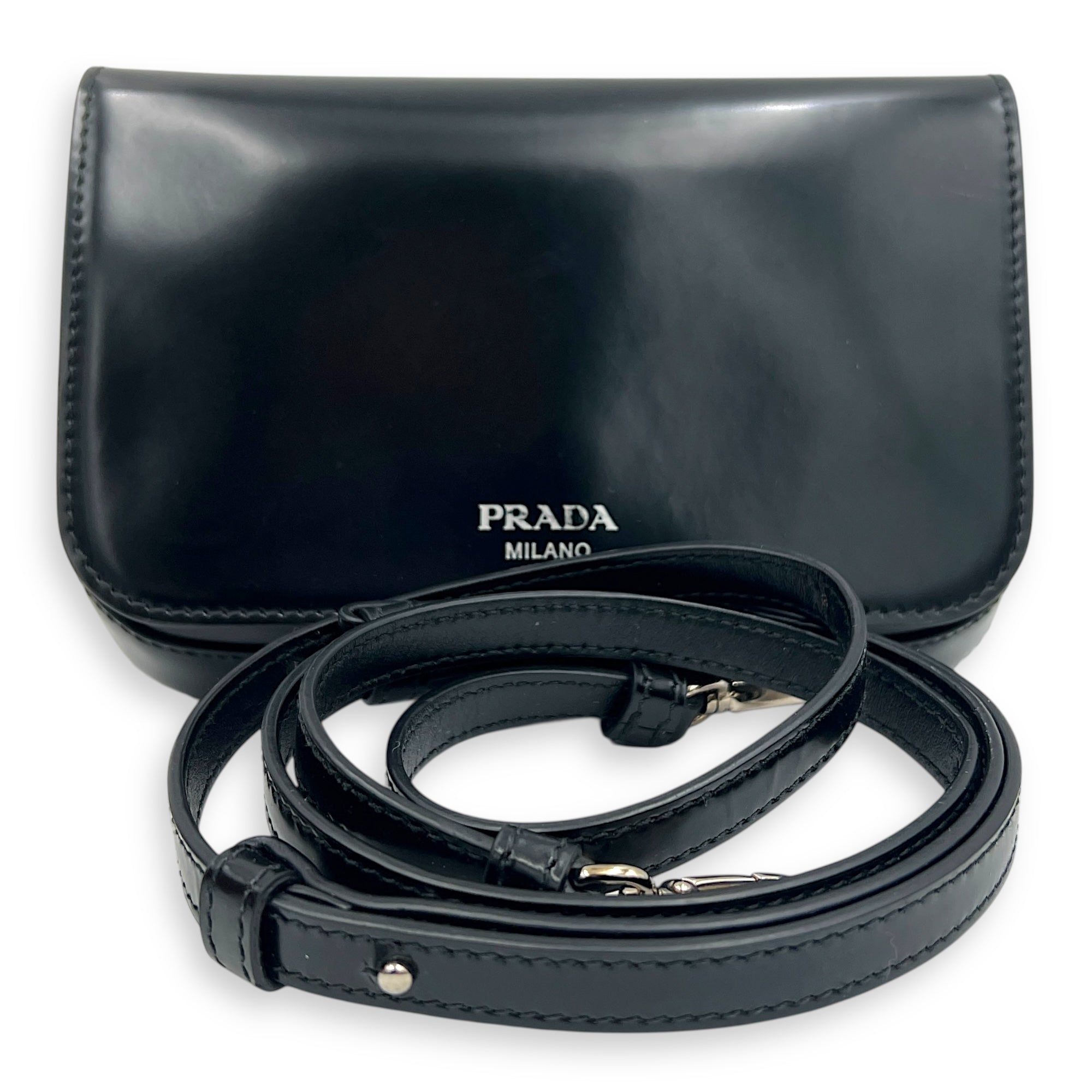Logo Black Crossbody Bag in Box Calfskin, Silver hardware