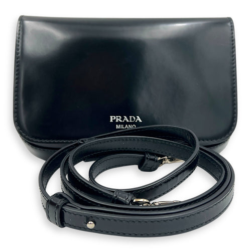 Logo Black Crossbody Bag in Box Calfskin, Silver hardware
