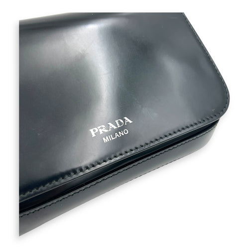 Logo Black Crossbody Bag in Box Calfskin, Silver hardware