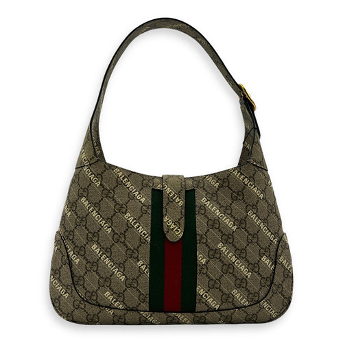 Jackie 1961 Grey Shoulder Bag in Coated Canvas, Gold hardware