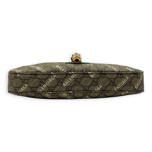 Jackie 1961 Grey Shoulder Bag in Coated Canvas, Gold hardware