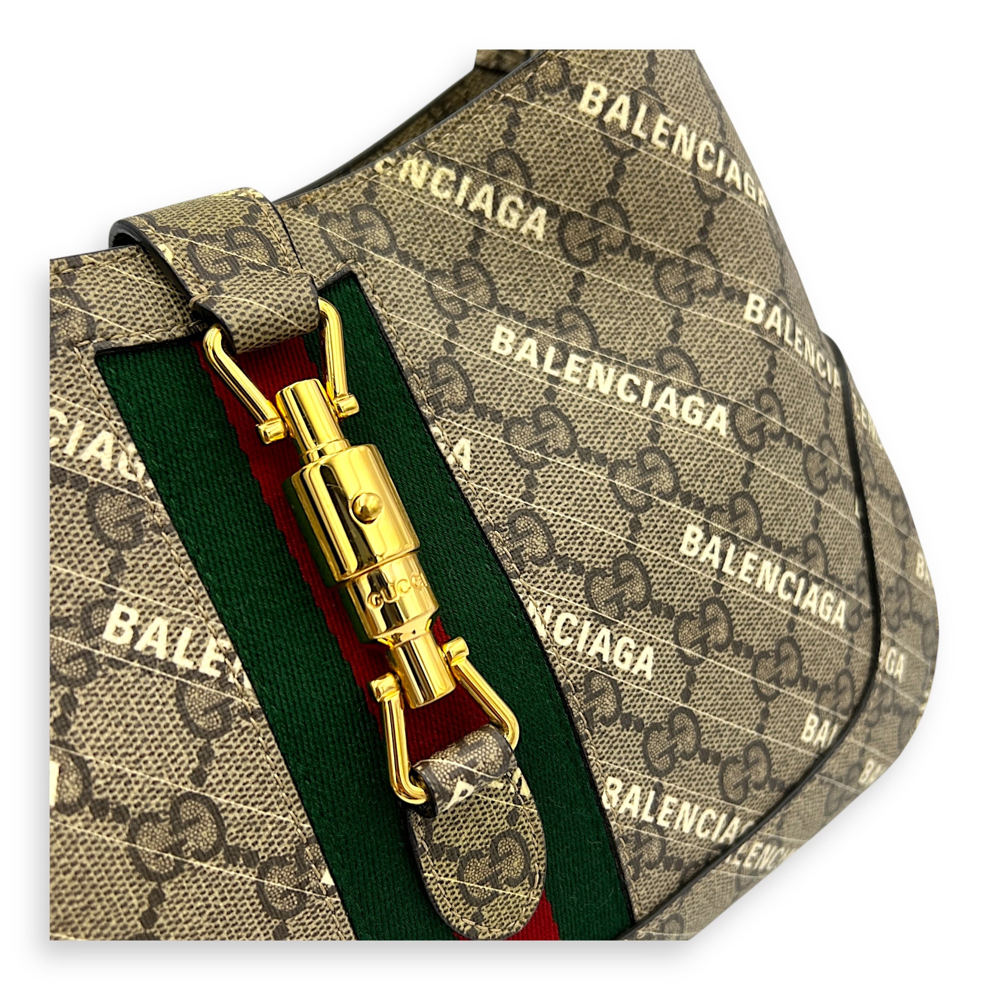 Jackie 1961 Grey Shoulder Bag in Coated Canvas, Gold hardware