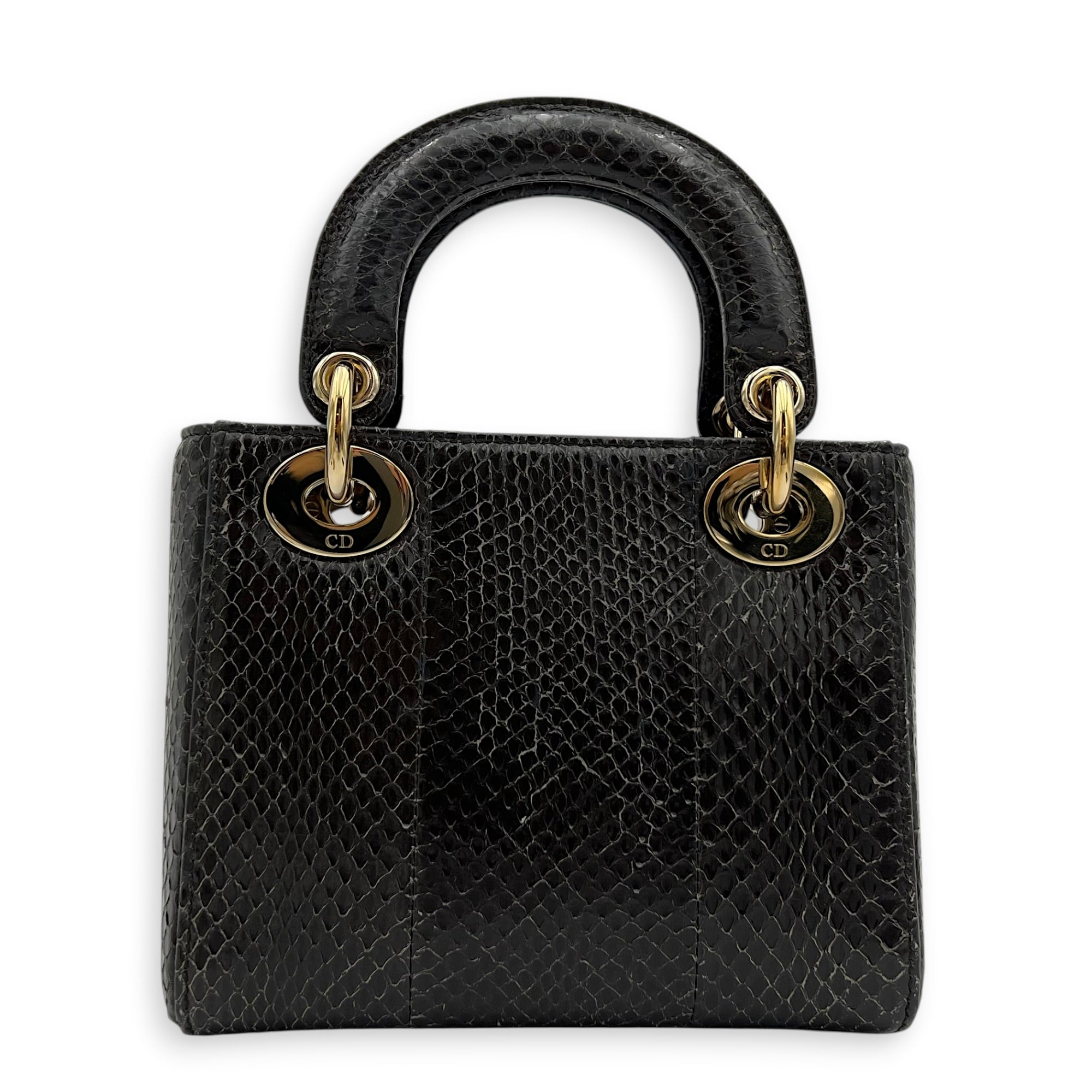 Lady Dior Top Handle Bag Mini Grey in Python Leather, Gold hardware