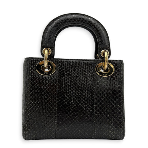 Lady Dior Top Handle Bag Mini Grey in Python Leather, Gold hardware