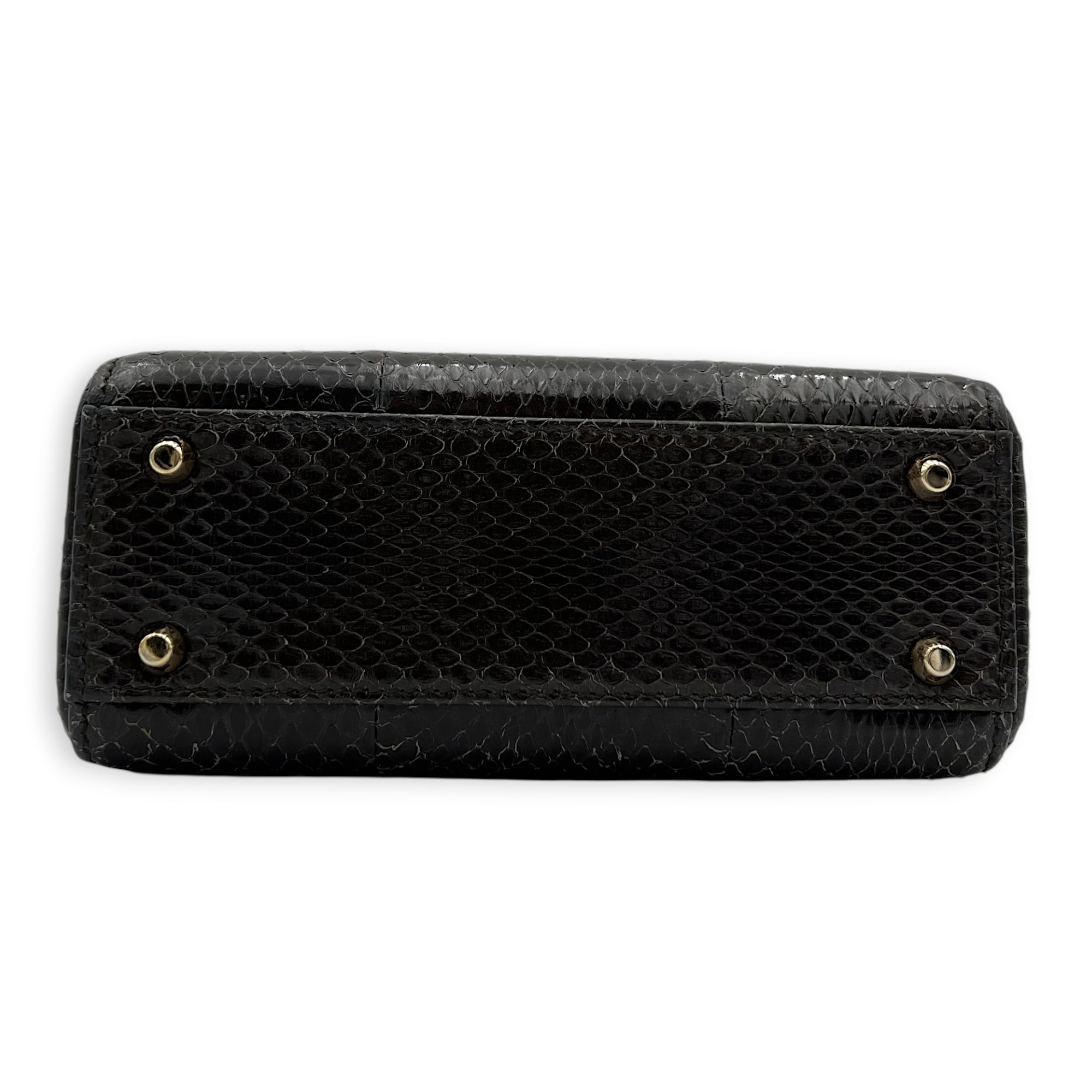 Lady Dior Top Handle Bag Mini Grey in Python Leather, Gold hardware