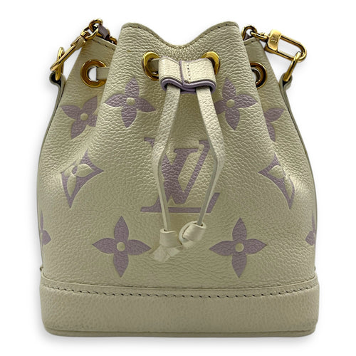 Noe Nano Bubble Tea Lilac/White Bucket Bag in Empreinte Leather, Gold hardware