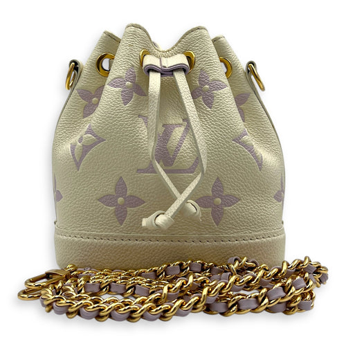 Noe Nano Bubble Tea Lilac/White Bucket Bag in Empreinte Leather, Gold hardware
