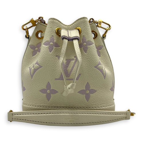 Noe Nano Bubble Tea Lilac/White Bucket Bag in Empreinte Leather, Gold hardware