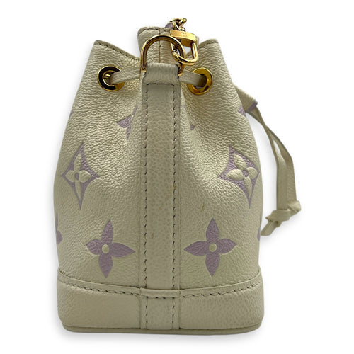 Noe Nano Bubble Tea Lilac/White Bucket Bag in Empreinte Leather, Gold hardware