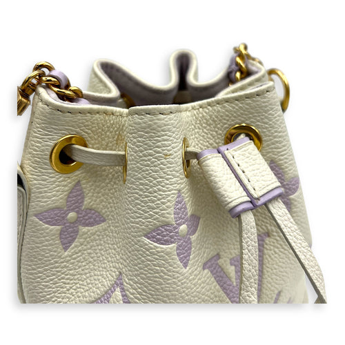 Noe Nano Bubble Tea Lilac/White Bucket Bag in Empreinte Leather, Gold hardware
