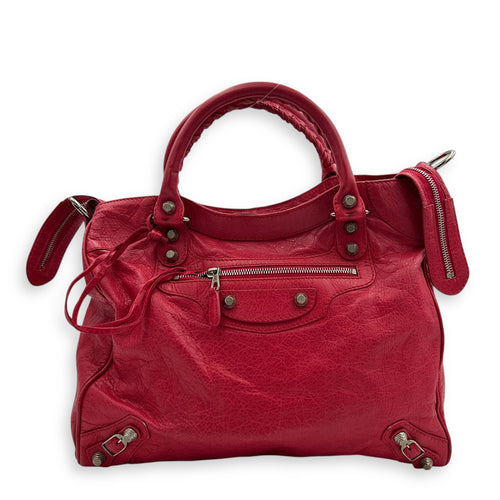 Velo Red Top Handle Bag in Calfskin, Silver hardware