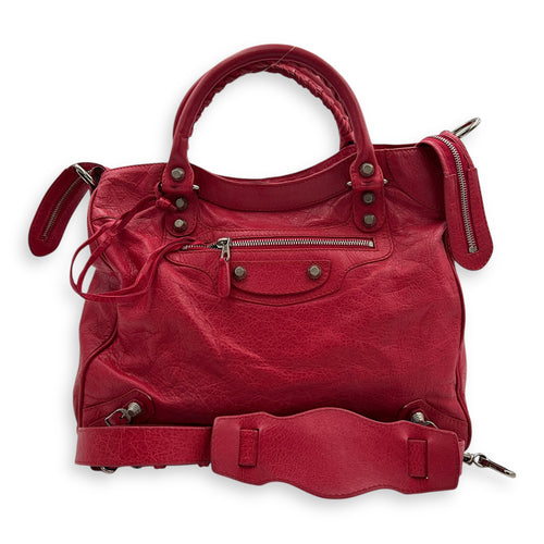 Velo Red Top Handle Bag in Calfskin, Silver hardware