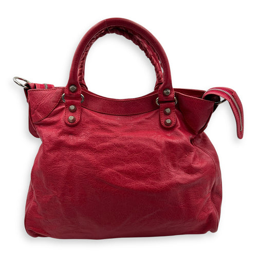 Velo Red Top Handle Bag in Calfskin, Silver hardware