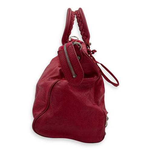 Velo Red Top Handle Bag in Calfskin, Silver hardware
