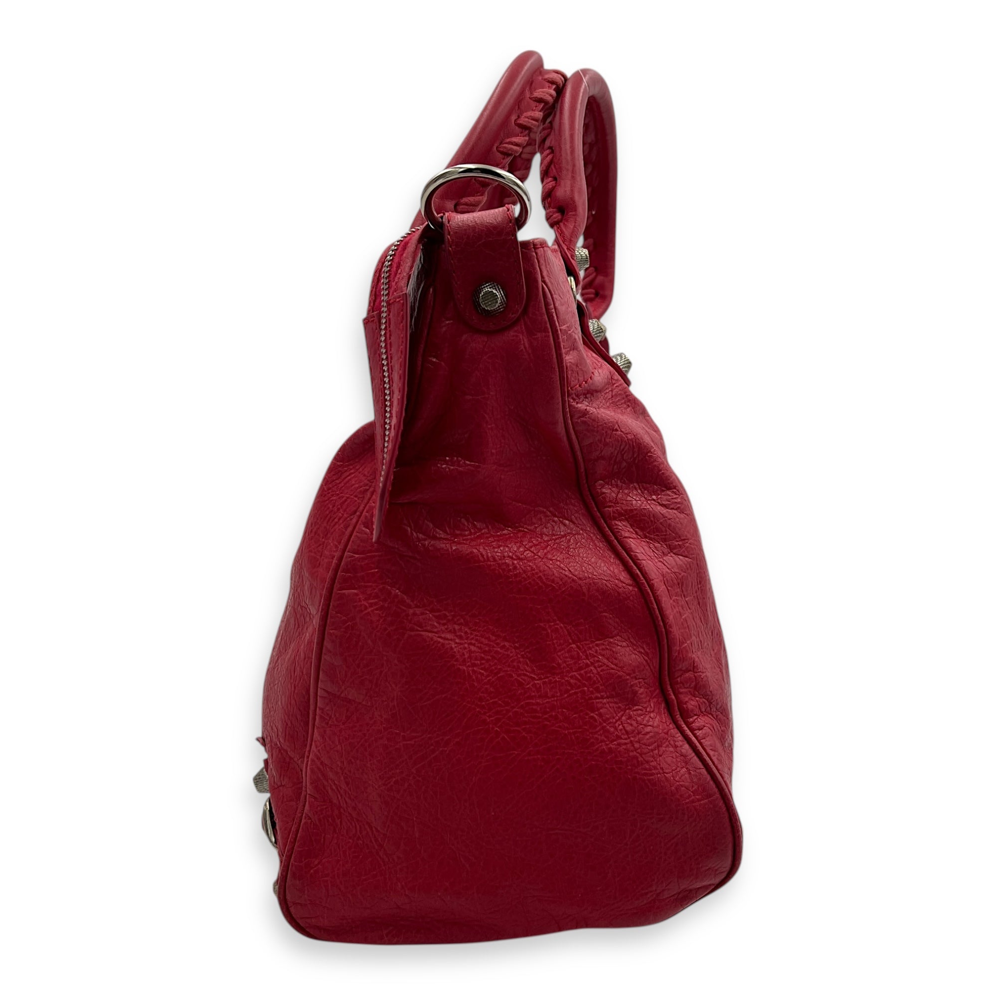 Velo Red Top Handle Bag in Calfskin, Silver hardware