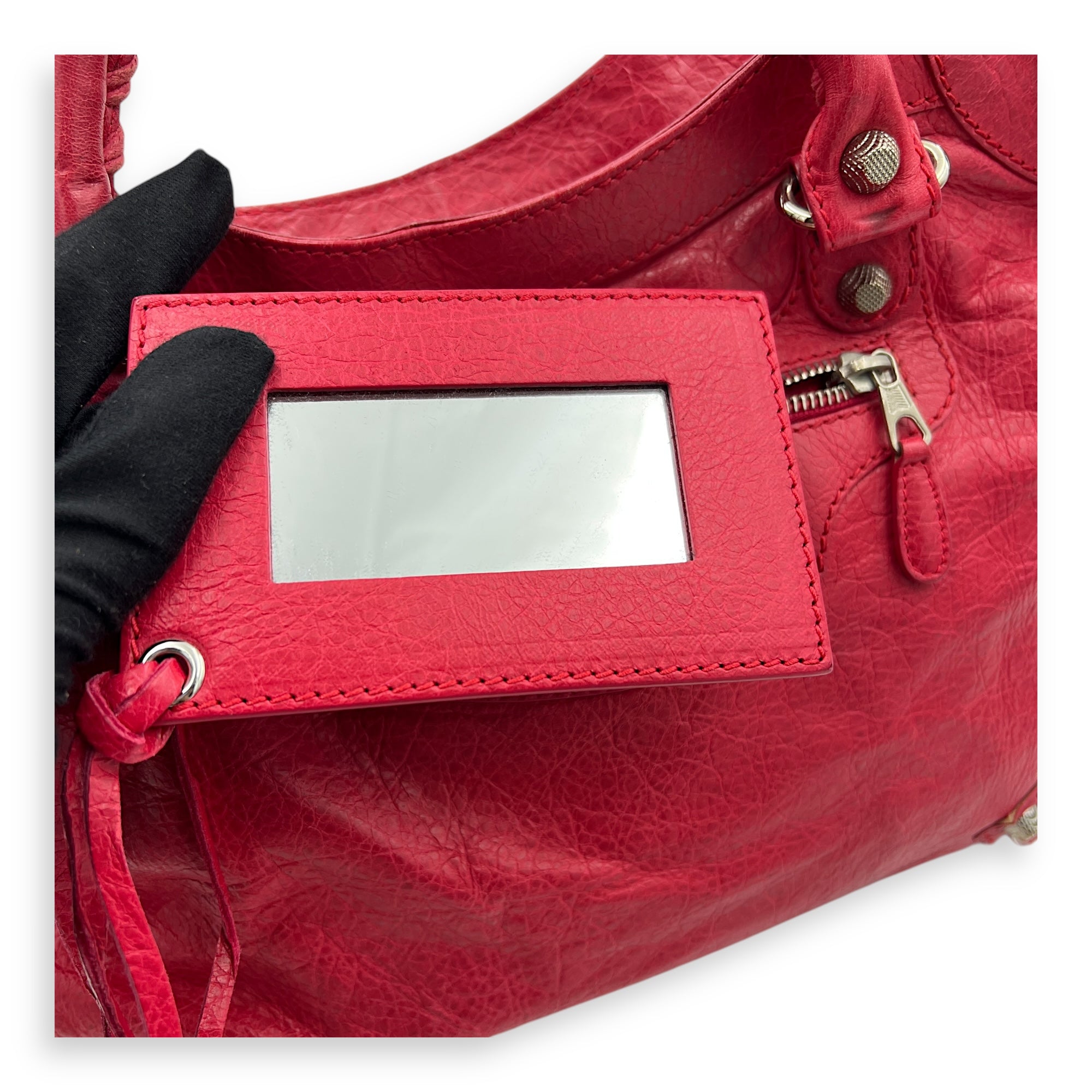 Velo Red Top Handle Bag in Calfskin, Silver hardware