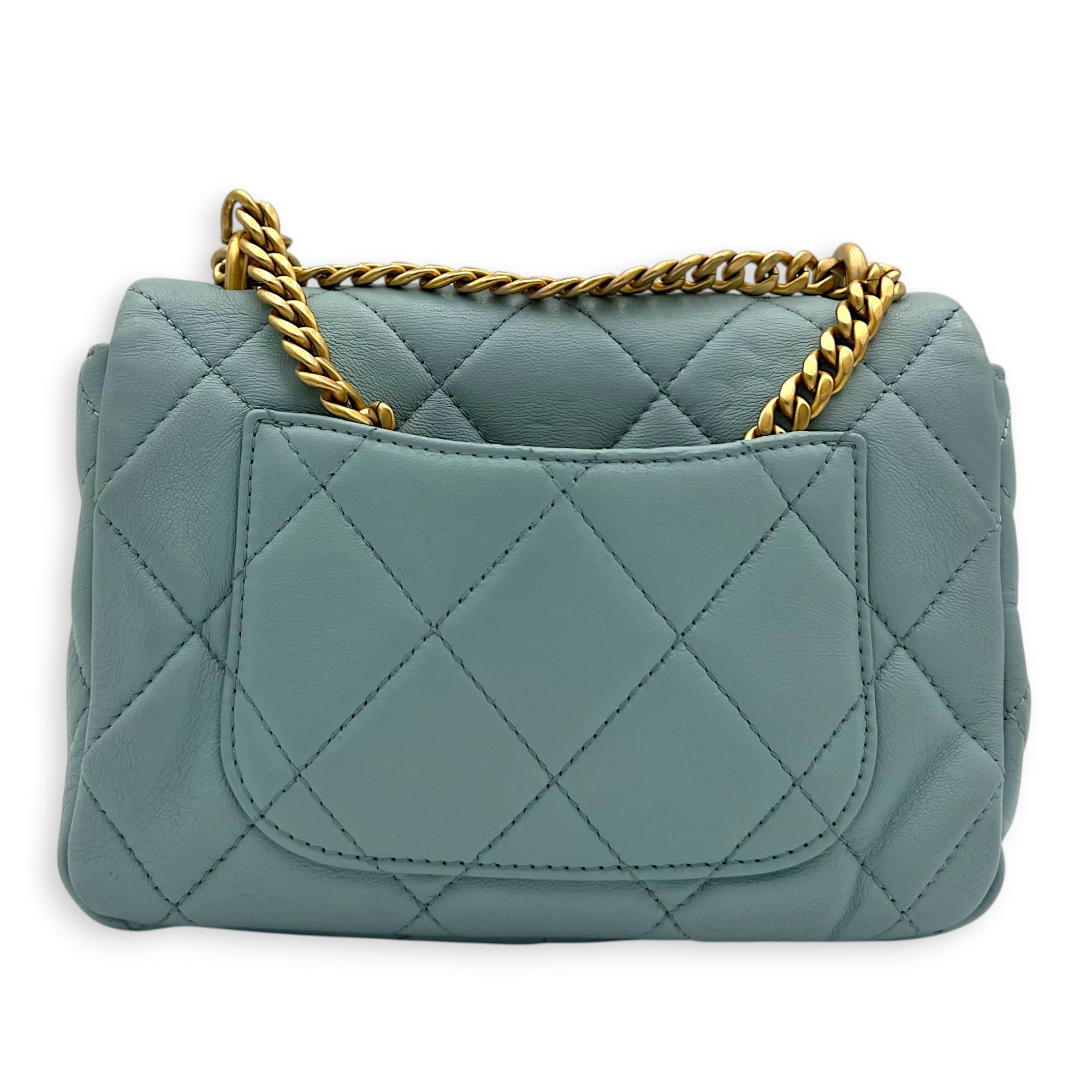 Mini Square Blue Shoulder Bag in Calfskin, Gold Enamel hardware