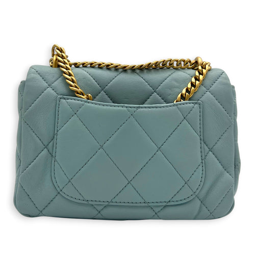 Mini Square Blue Shoulder Bag in Calfskin, Gold Enamel hardware